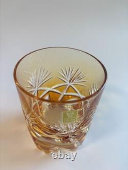 Kagami Crystal Edo Kiriko Cut Glass Amber Color Made in Japan