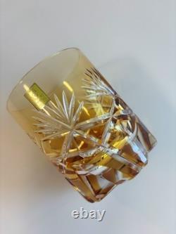 Kagami Crystal Edo Kiriko Cut Glass Amber Color Made in Japan