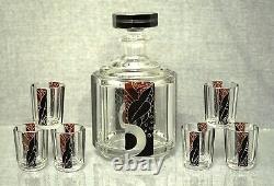 Karl Palda Art Deco Czech Bohemian Cut Crystal Glass Decanter Liquor set Tumbler