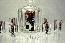 Karl Palda Art Deco Czech Bohemian Cut Crystal Glass Decanter Liquor set Tumbler