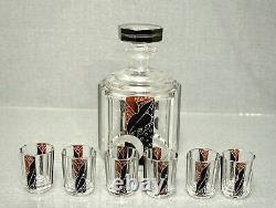 Karl Palda Art Deco Czech Bohemian Cut Crystal Glass Decanter Liquor set Tumbler