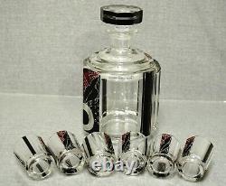 Karl Palda Art Deco Czech Bohemian Cut Crystal Glass Decanter Liquor set Tumbler