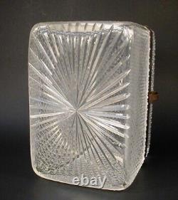 LARGE Antique French Diamond Cross Cut Crystal Glass Casket Hinged Jewelry Box