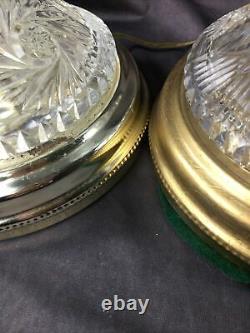 LARGE Pair Cut Crystal Glass Table Lamps with Brass Finals heavy Work Great