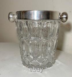 LARGE antique silverplate cut crystal glass champagne wine chiller ice bucket