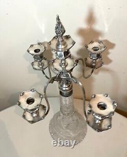 LARGE antique skirted cut crystal glass silverplate candelabra candle holder