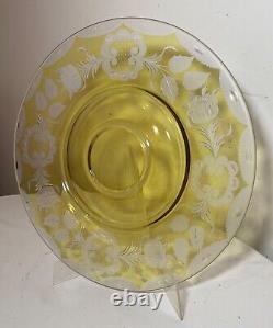 LARGE vintage Bohemian Czech centerpiece cut to clear glass crystal bowl charger