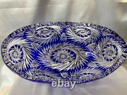 LG RARE ATQ GERMAN IMPERLUX COBALT BLUE CUT to CLEAR CRADLE STYLE CRYSTAL BOWL