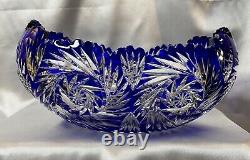 LG RARE ATQ GERMAN IMPERLUX COBALT BLUE CUT to CLEAR CRADLE STYLE CRYSTAL BOWL