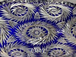 LG RARE ATQ GERMAN IMPERLUX COBALT BLUE CUT to CLEAR CRADLE STYLE CRYSTAL BOWL