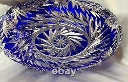 LG RARE ATQ GERMAN IMPERLUX COBALT BLUE CUT to CLEAR CRADLE STYLE CRYSTAL BOWL