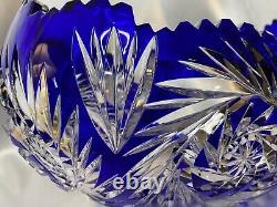 LG RARE ATQ GERMAN IMPERLUX COBALT BLUE CUT to CLEAR CRADLE STYLE CRYSTAL BOWL