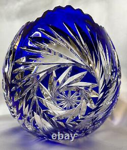 LG RARE ATQ GERMAN IMPERLUX COBALT BLUE CUT to CLEAR CRADLE STYLE CRYSTAL BOWL