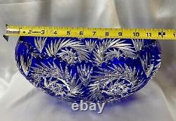 LG RARE ATQ GERMAN IMPERLUX COBALT BLUE CUT to CLEAR CRADLE STYLE CRYSTAL BOWL