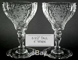LOBMEYR Glass Crystal Austrian Hand Cut & Engraved Pair 6 1/2 Wine Stem c1870