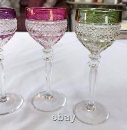 LOT 4 Vtg Anna Hutte Crystal Cut Clear Goblet Glass Wine Purple Red Green Burgan