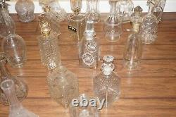 LOT of 28 Decanters Crystal Cut Glass Vinegar Oil Whiskey Bourbon Scotch Stopper