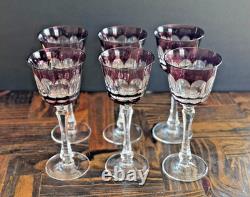 La Maison France Cut Crystal Wine Cordial Glasses Set 6 Amethyst