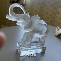 Lalique France Cut Crystal Glass Elephant On Base Sculpture