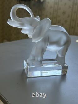 Lalique France Cut Crystal Glass Elephant On Base Sculpture