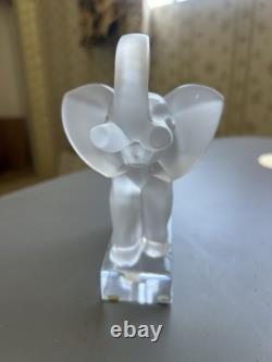 Lalique France Cut Crystal Glass Elephant On Base Sculpture