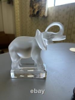 Lalique France Cut Crystal Glass Elephant On Base Sculpture