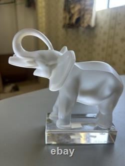 Lalique France Cut Crystal Glass Elephant On Base Sculpture