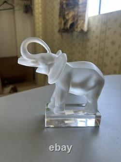 Lalique France Cut Crystal Glass Elephant On Base Sculpture