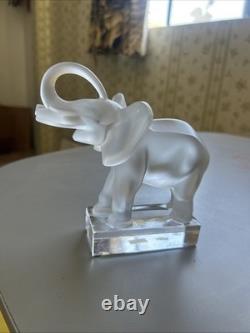 Lalique France Cut Crystal Glass Elephant On Base Sculpture