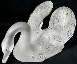 Lalique French Crystal Head Down Swan Large Frosted Cut Art Glass Figurine