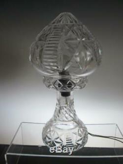 Large 12 1/4 Heavy Cut Glass Crystal Mushroom Table Lamp