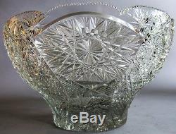 Large 13 AMERICAN BRILLIANT ERA Cut Glass PUNCH BOWL c. 1900 antique crystal