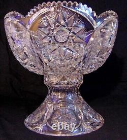 Large 14 BRILLIANT ABP Cut Glass Crystal Punch Bowl Pedestal Circles Hobstars