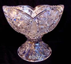 Large 14 BRILLIANT ABP Cut Glass Crystal Punch Bowl Pedestal Circles Hobstars