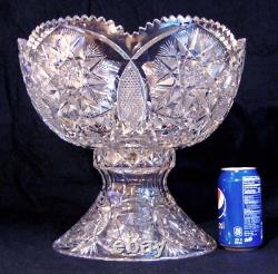 Large 14 BRILLIANT ABP Cut Glass Crystal Punch Bowl Pedestal Circles Hobstars