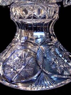 Large 14 BRILLIANT ABP Cut Glass Crystal Punch Bowl Pedestal Circles Hobstars