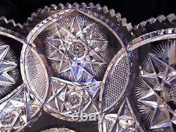 Large 14 BRILLIANT ABP Cut Glass Crystal Punch Bowl Pedestal Circles Hobstars