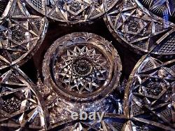 Large 14 BRILLIANT ABP Cut Glass Crystal Punch Bowl Pedestal Circles Hobstars
