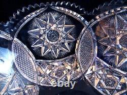 Large 14 BRILLIANT ABP Cut Glass Crystal Punch Bowl Pedestal Circles Hobstars