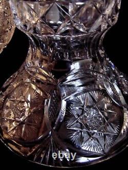 Large 14 BRILLIANT ABP Cut Glass Crystal Punch Bowl Pedestal Circles Hobstars