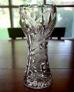 Large 16 Antique ABP American Brilliant Deep Cut Crystal Vase/ Art Nouveau