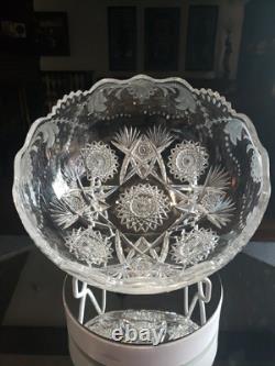 Large 9 Bowl American Brilliant Period Cut Glass Crystal Sinclaire engraved Cut