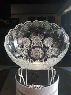 Large 9 Bowl American Brilliant Period Cut Glass Crystal Sinclaire engraved Cut