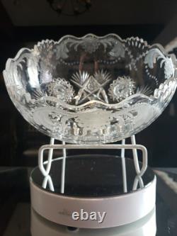 Large 9 Bowl American Brilliant Period Cut Glass Crystal Sinclaire engraved Cut