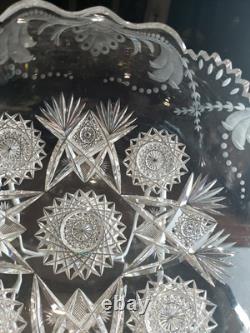 Large 9 Bowl American Brilliant Period Cut Glass Crystal Sinclaire engraved Cut
