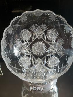 Large 9 Bowl American Brilliant Period Cut Glass Crystal Sinclaire engraved Cut