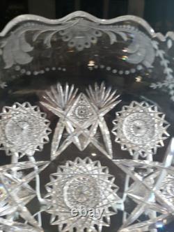 Large 9 Bowl American Brilliant Period Cut Glass Crystal Sinclaire engraved Cut
