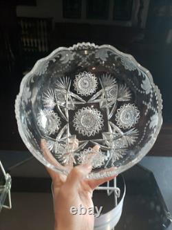 Large 9 Bowl American Brilliant Period Cut Glass Crystal Sinclaire engraved Cut