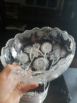 Large 9 Bowl American Brilliant Period Cut Glass Crystal Sinclaire engraved Cut