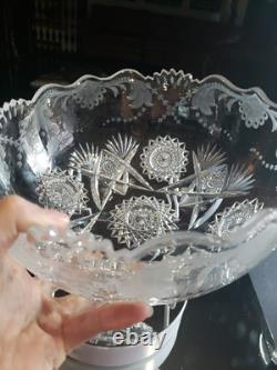 Large 9 Bowl American Brilliant Period Cut Glass Crystal Sinclaire engraved Cut